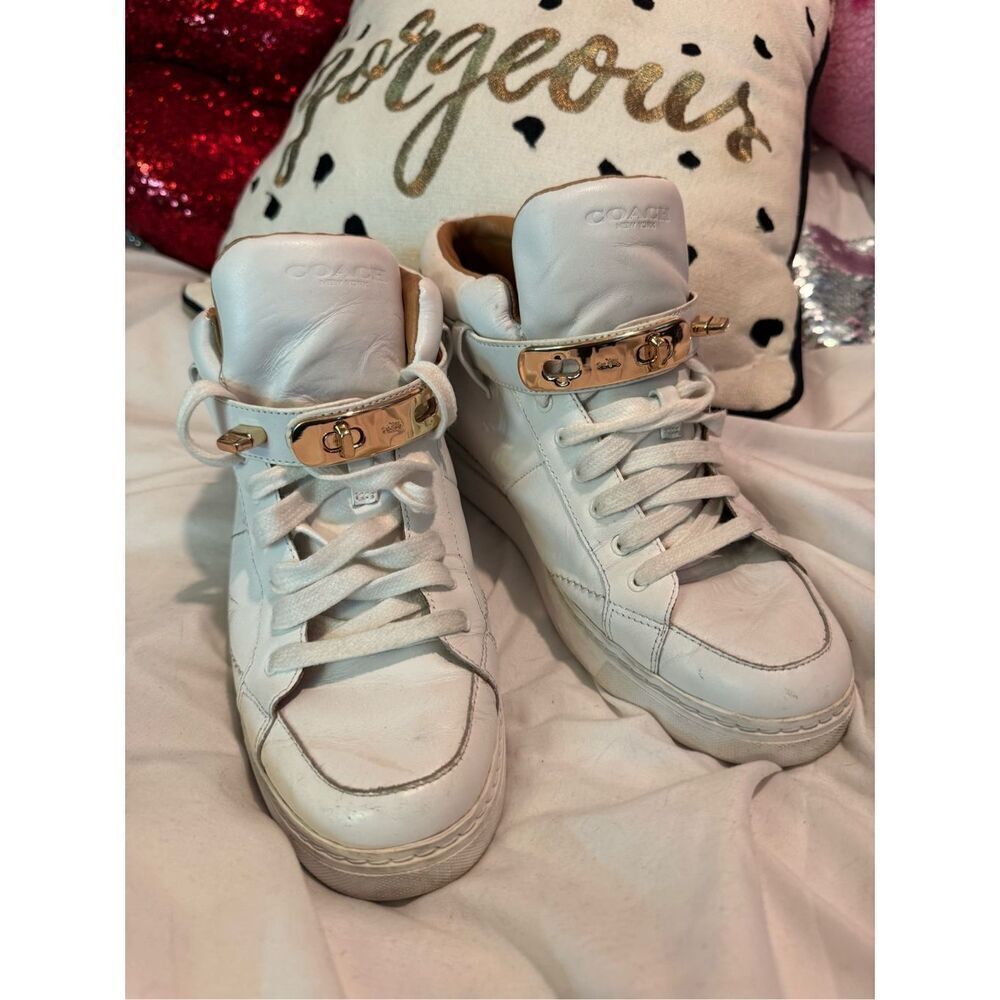 Coach unisex white leather Richmond high Top Fashion Sneaker size 9B(7 mens) - Picture 3 of 11